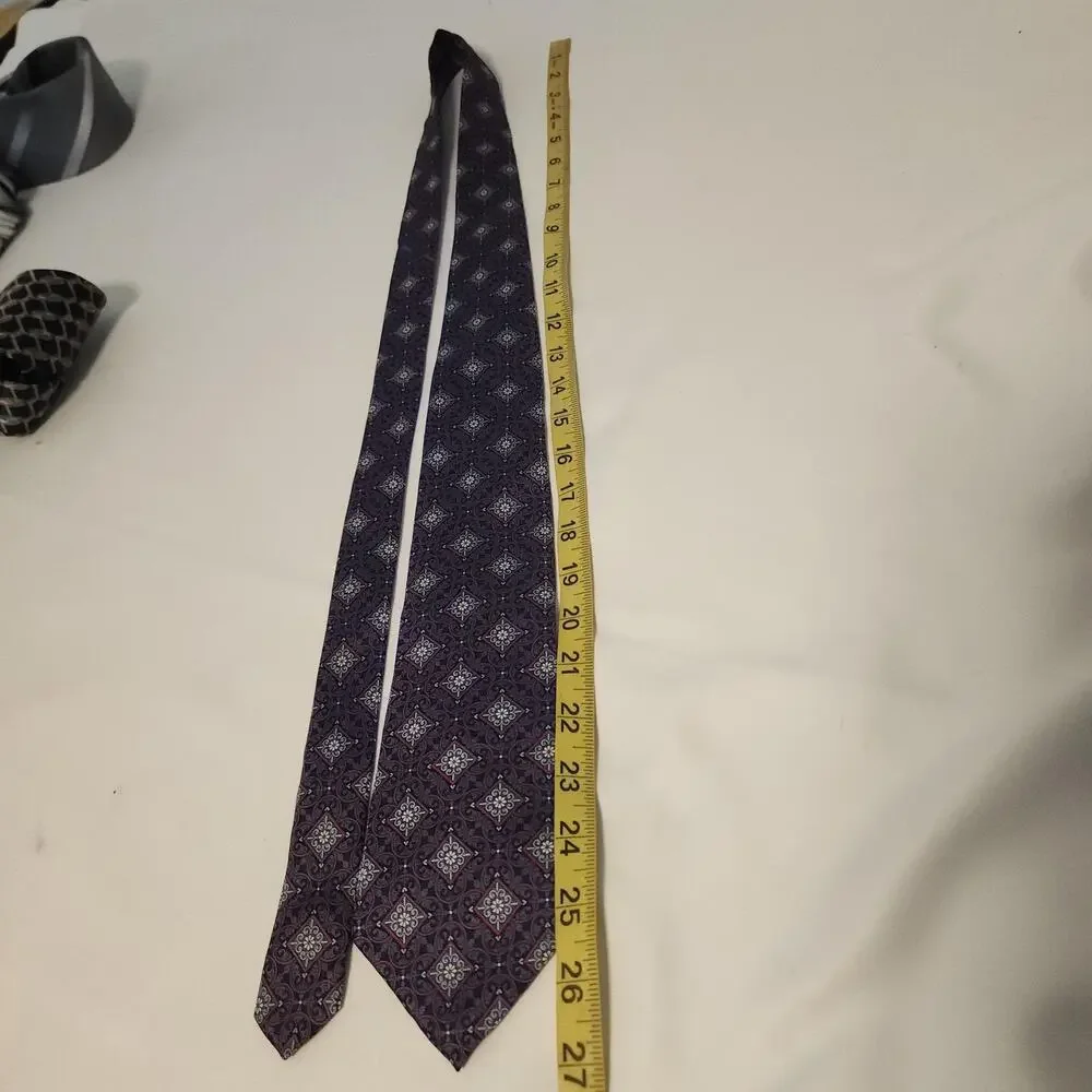 Christian Dior Tie Mens Blue Silk Geometric Medallion Pattern Classic Necktie